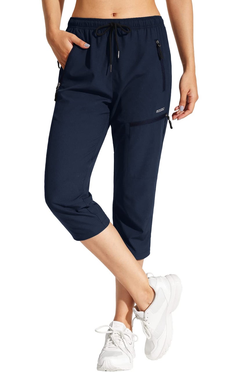 MOCOLY Women's Hiking Capris Pants Outdoor Lightweight Quick Dry Water Resistant UPF 50 Cargo Pants with Zipper Pockets Navy Blue S - Image 1